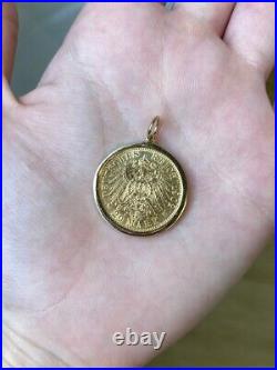 Vintage 1902 German 20 Mark Men's Gift Pendant Solid 14k Yellow Gold Plated