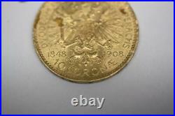 Vintage 1908 22K Solid Gold Austria 10 Corona Coin Rare Collectible Currency