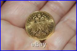 Vintage 1910 22K Solid Gold Austria 10 Coronas Coin Rare Collectible Currency