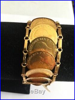 Vintage 1918 Half Sovereign Coins Authentic Stamped 21K Solid Gold 53gm Bracelet