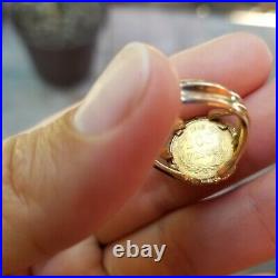Vintage 1945 Dos Pesos 22k Coin Ring Set In 14k Solid Yellow Gold sz 7