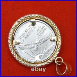Vintage 1/10 oz. 9995 Platinum American eagle BU Coin Solid 14K Gold Bazel Rare