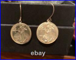 Vintage 22K One Dollar Standing Liberty Head Coin Design Earrings Solid Gold