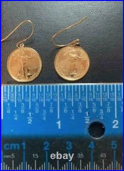 Vintage 22K One Dollar Standing Liberty Head Coin Design Earrings Solid Gold