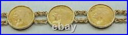 Vintage 22k Gold $2.50 Indian Head Coin Bracelet Set in 14k Solid Yellow Gold