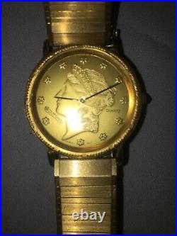 Vintage Dufonte Coin Watch With Bulova Band