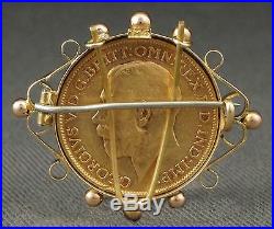 Vintage Etruscan Two Tone Solid Gold 22mm Coin Frame, Pin, Estate Brooch