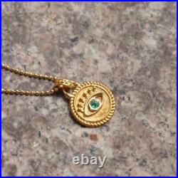 Vintage Evil Eye Emerald Women Classics Coin Pendant Solid 14K Yellow Gold Gift