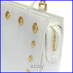 Vintage GIANNI VERSACE white leather gold Medusa coin Greca long shoulder bag
