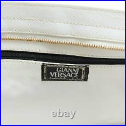 Vintage GIANNI VERSACE white leather gold Medusa coin Greca long shoulder bag