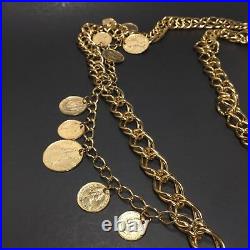 Vintage Gold Tone Dei Gratia Regina Elizabeth II British Coin Metal Swag Belt