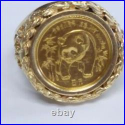 Vintage Lady's Solid 14 K Gold 24 K Gold Panda Coin Ring, Size 6