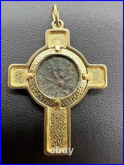 Vintage Solid 14k Gold Cross with Ancient Coin Relic Greek Anchor + Flowers