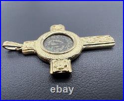 Vintage Solid 14k Gold Cross with Ancient Coin Relic Greek Anchor + Flowers