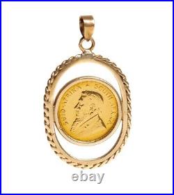 Vintage Solid Gold Pendant With 1/10 Krugerrand South African Gold Coin 1985