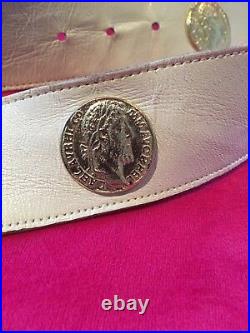 Vintage Yves Saint Laurent YSL Gold Coin Cream Off White Leather Belt Sz L
