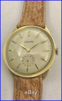 Vintage Zodiac Solid Gold Watch Coin Edge Case Sub 2nd Hand With Exotic Band