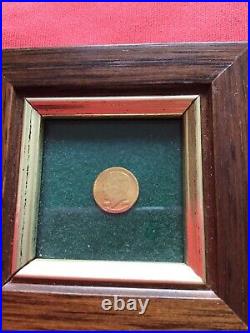 Vintage solid gold COIN 8K miniature in frame JFK John F. Kennedy special