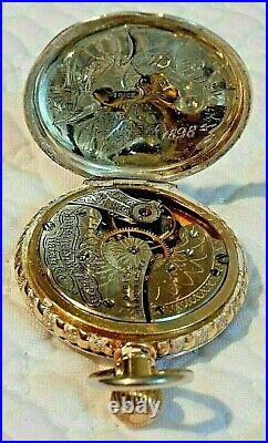 WALTHAM 1891 Sz0s 1/2 HUNTER 10K SOLID GOLD&TRI COLOR-COIN SILVER POCKET WATCH