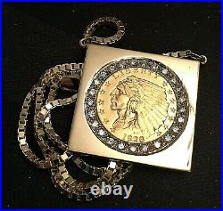 WOMAN'S 1928 21K QUARTER EAGLE GOLD COIN SET IN 14K PENDANT with14K 16 NECKLACE