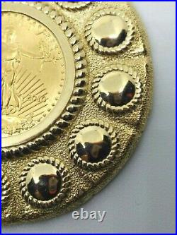 W@W! ? LARGE Original 22K US $5 Gold Coin in Solid Gold 14K Gold Setting? VF