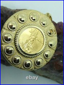 W@W! ? LARGE Original 22K US $5 Gold Coin in Solid Gold 14K Gold Setting? VF