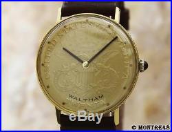 Waltham 18k Solid Gold Coin Vintage 1960s Swiss Manual Mens Rare Watch NV67B