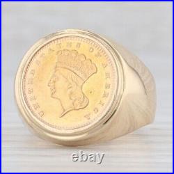 Without Stone Authentic Solid 14k Yellow Gold 1861 Dollar Coin Men's Signet Ring