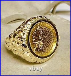 Without Stone Beauty Charm Men's 20 mm COIN RING Solid 14K Yellow Gold Finish