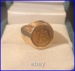 Woman's Gold Coin Ring Mexican 2 Peso Coin in 14k gold ring 10.5gr size 3.75