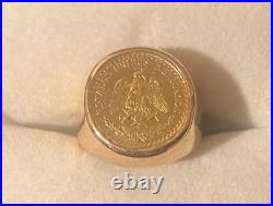 Woman's Gold Coin Ring Mexican 2 Peso Coin in 14k gold ring 10.5gr size 3.75