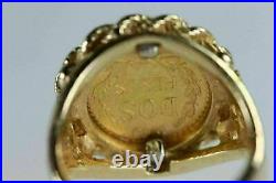 Women's Solid 14k Gold Diamond Dos Pesos 1945 Coin Ring Size Size 6.25 #7102