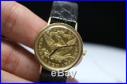 Womens Lucien Piccard 14K Solid Gold $10 Eagle Coin Wind Watch 28mm
