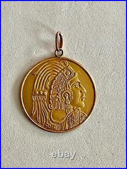 Wow Solid 14k Yellow Gold Mayan Inca Medal With 18k Gold Bale, See Other Gold