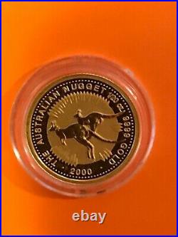 Year 2000 Australia KANGAROO 1/20th oz. 9999 Fine Solid GOLD $5 Coin GEM BU