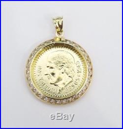 Yellow Gold Dos Medio Pesos Copy Coin 1945 Medallion Mexico 20 Inch Solid Chain