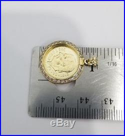 Yellow Gold Dos Medio Pesos Copy Coin 1945 Medallion Mexico 20 Inch Solid Chain
